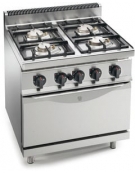 Cucina a gas 4 fuochi MEDIA POTENZA con forno a gas GN 2/1 - cm 80x70x85/90h