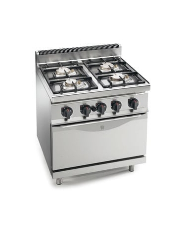 Cucina a gas 4 fuochi MEDIA POTENZA con forno a gas GN 2/1 - cm 80x70x85/90h