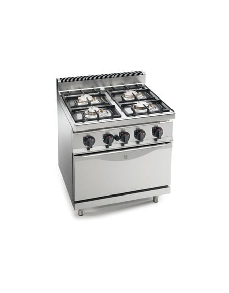 Cucina a gas 4 fuochi MEDIA POTENZA con forno a gas GN 2/1 - cm  80x71,4x85/90h 