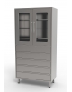 ARMADIO IN ACCIAIO INOX PER SALA OPERATORIA CON ANTE A VETRO E 5 CASSETTI - CM 100X50X200H