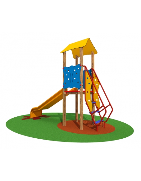 Gioco torretta per bambini in legno con scivolo in vetroresina - Altezza di caduta cm 80 - cm 70x310x250h