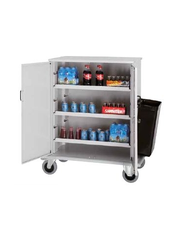 Carrello per rifornimento minibar frigobar in lamiera di acciaio - chiusura con ante a battenti con chiave - cm 100x62x119h