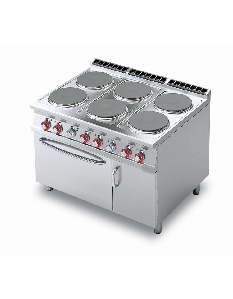 CUCINA ELETTRICA 6 PIASTRE TONDE CON FORNO ELETTRICO STATICO GRANDE GN 1/3  CM. 120x90x90h 