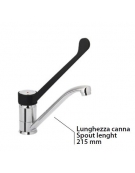 Rubinetto miscelatore monoforo con leva clinica in plastica nera - Lunghezza canna girevole mm 215