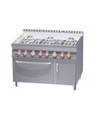 CUCINA ACQUA A GAS 6 FUOCHI CON FORNO A GAS STATICO GN 2/1 cm. 120x90x90h