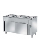 TAVOLO INOX AISI 304 CALDO SELF SERVICE BAGNOMARIA, 3 BACINELLE GN1/1 - VANO INFERIORE CHIUSO CON ANTE SCORREVOLI CM 120X70X89H