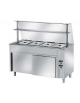 TAVOLO INOX AISI 304 CALDO SELF SERVICE BAGNOMARIA, X4 GN1/1 - VANO INFERIORE RISCALDATO CON VETRO E MENSOLA CM 150X70X145H
