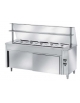 TAVOLO INOX AISI 304 CALDO SELF SERVICE BAGNOMARIA, 5 BACINELLE GN1/1 - VANO INFERIORE RISCALDATO CON VETRO E MENSOLA CM 200X70X
