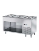 TAVOLO INOX AISI 304 FREDDO SELF SERVICE CON VASCA REFRIGERATA 5 BACINELLE GN 1/1 - VANO INFERIORE A GIORNO CM. 200X70X89H