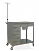 CARRELLO INOX DI SERVIZIO PER MEDICAZIONE CON 8 CASSETTI , PORTAFLACONI , PORTARIFIUTI E PIANTANA IPODERMOCLISI CM 100X60X101H
