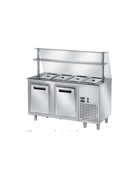 BANCO FREDDO REFRIGERATO PER MENSA SELF-SERVICE N° 4 GN 1/1 - VANO INFERIORE FREDDO - CON VETRO CURVO - CM. 150X70X145H