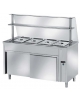 TAVOLO INOX AISI 304 CALDO SELF SERVICE BAGNOMARIA, 4 BACINELLE GN 1/1 - VANO INFERIORE NEUTRO CON VETRO E MENSOLA CM 150X70X145