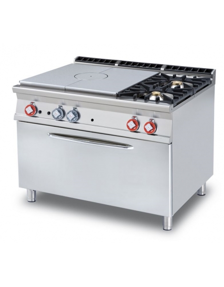 TUTTA PIASTRA + 2 FUOCHI SU FORNO GAS STATICO CM. 107X73X34H - PIASTRA CM. 77X73 - CM. 120X90X90H.