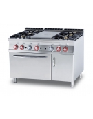 TUTTA PIASTRA + 4 FUOCHI SU FORNO GAS STATICO CM. 67X73X34H - PIASTRA CM. 37X73 - VANO NEUTRO CON PORTA - CM. 120X90X90H.