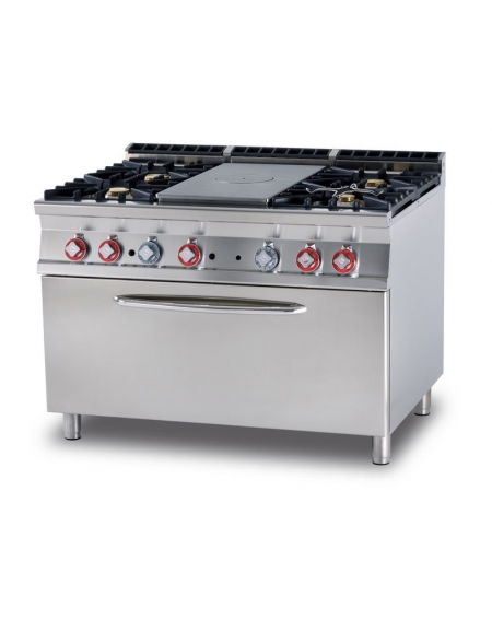 TUTTA PIASTRA + 4 FUOCHI SU FORNO ELETTRICO STATICO CM. 107X73X34H - PIASTRA CM. 37X73 - CM. 120X90X90H.