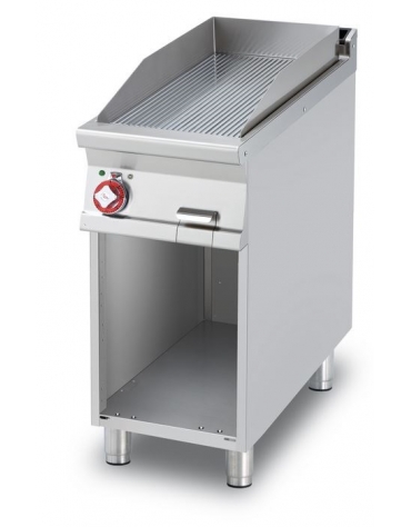 FRY-TOP RIGATO CROMATO TRIFASE SU MOBILE A GIORNO - Piastra cm. 36x68 - CM. 40X90X90H.