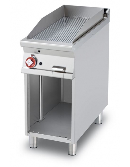 FRY-TOP RIGATO CROMATO GAS SU MOBILE A GIORNO - Piastra cm. 36x68 - CM. 40X90X90H.