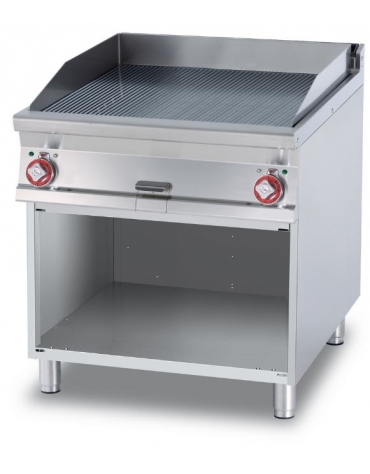 FRY-TOP RIGATO CROMATO TRIFASE SU MOBILE A GIORNO - Piastra cm. 76x68 - 2 zone di cottura - CM. 80X90X90H.