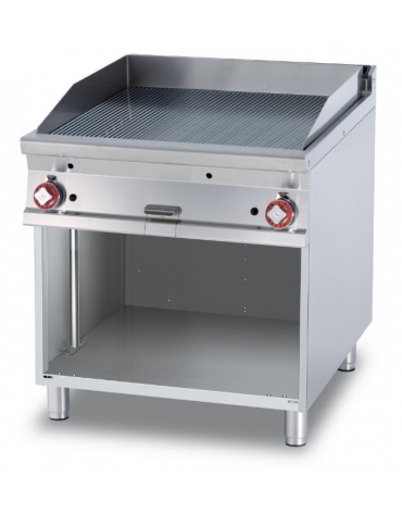 FRY-TOP RIGATO CROMATO GAS SU MOBILE A GIORNO - Piastra cm. 76x68 - 2 zone di cottura - CM. 80X90X90H.