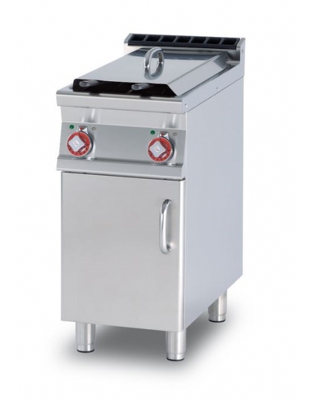 FRIGGITRICE TRIFASE LT. 8+8 - 2 Vasche cm. 14,8x35x32,7h - Produzione patate: 12 kg/h - CM. 40X90X90H.