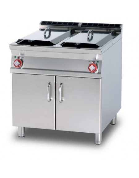 FRIGGITRICE GAS LT. 18+18 - 2 vasche cm. 24x51x44h - Prod. patate: 30 kg/h - CM. 80X90X90H.