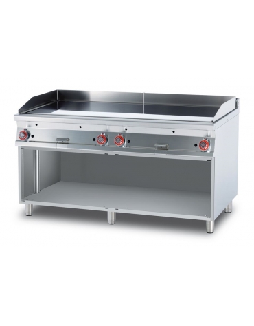 FRY-TOP LISCIO GAS SU MOBILE A GIORNO - Piastra cm. 150,5x65 - 4 zone di cottura - CM. 160X90X90H.