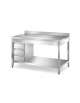 TAVOLO INOX AISI 304 CON CASSETTIERA LATERALE A 3 CASSETTI GN1/1 h 10 CM - CON ALZATINA - CM 150X70X85H