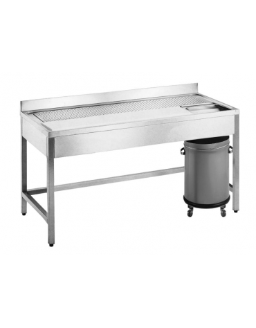 TAVOLO MACELLERIA CON RIPIANO TEFLON H 30 E FORO CERNITA - CON PATTUMIERA CARRELLATA - CM. 130X70X85H