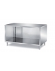 TAVOLO INOX AISI 304 A GIORNO CON SCHIENALE E PANNELLATURA SOTTOPIANO INOX - CM. 160X70X85H