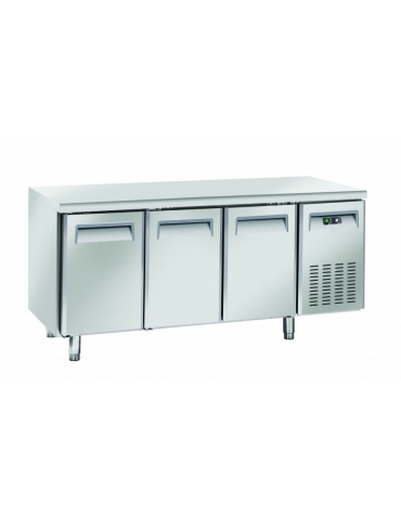 Tavolo refrigerato 3 porte per pasticceria in acciaio inox, refrigerazione ventilata +2°/+8°C - Classe C - cm 202,5x80x85h