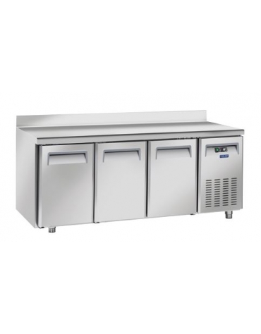 Tavolo refrigerato 3 porte con alzatina, in acciaio inox AISi 304, refrigerazione ventilata - cm  cm 179.5x70x96h
