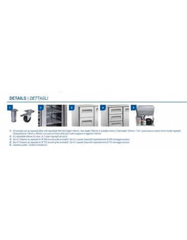 Tavolo refrigerato 4 porte, in acciaio inox AISi 304, refrigerazione ventilata - cm 223x70x86h