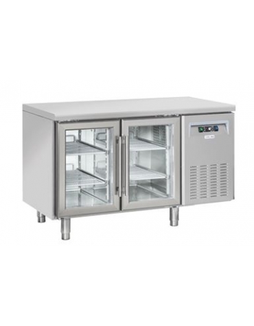 Tavolo refrigerato 2 porte a vetri, in acciaio inox AISi 304, refrigerazione ventilata - cm 136x60x86h