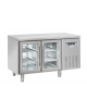 Tavolo refrigerato 2 porte a vetro in acciaio inox AISi 304 refrigerazione ventilata - cm 135x62,5x85h