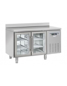 Tavolo refrigerato inox 2 porte a vetro con alazatina per vassoi mm 325x410, refrigerazione ventilata - cm 135x62,5x95h