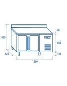Tavolo refrigerato 2 porte a vetri con alzatina, in acciaio inox AISi 304, refrigerazione ventilata - cm 136x60x96h