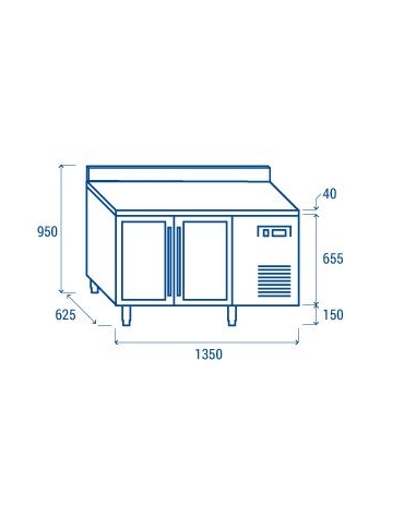 Tavolo refrigerato 2 porte a vetri con alzatina, in acciaio inox AISi 304, refrigerazione ventilata - cm 136x60x96h