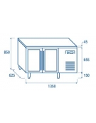 Tavolo refrigerato 2 porte a vetri, in acciaio inox AISi 304, refrigerazione ventilata - cm 136x60x86h