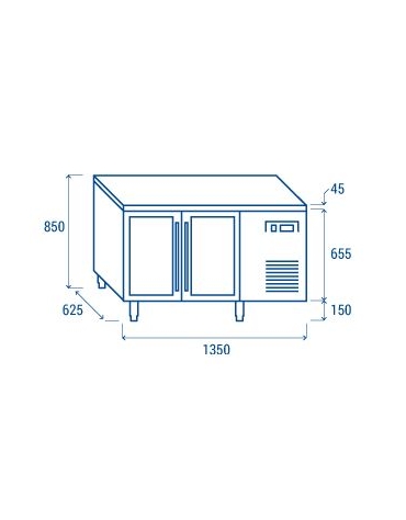 Tavolo refrigerato 2 porte a vetri, in acciaio inox AISi 304, refrigerazione ventilata - cm 136x60x86h