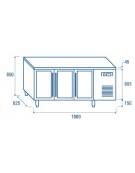 Tavolo refrigerato, 3 porte a vetri, in acciaio inox AISi 304, refrigerazione ventilata  - 179.5x60x86h