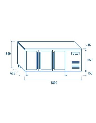 Tavolo refrigerato, 3 porte a vetri, in acciaio inox AISi 304, refrigerazione ventilata  - 179.5x60x86h