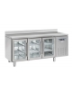 Tavolo refrigerato 3 porte a vetro con alzatinain acciaio inox refrigerazione ventilata +3° +10°C - 180x62,5x95h