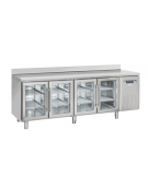 Tavolo refrigerato inox 4 porte a vetro con alazatina per vassoi mm 325x410, refrigerazione ventilata - cm 225x62,5x95h