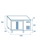 Tavolo refrigerato 2 porte a vetri, in acciaio inox AISi 304, refrigerazione ventilata - cm 136x70x86h