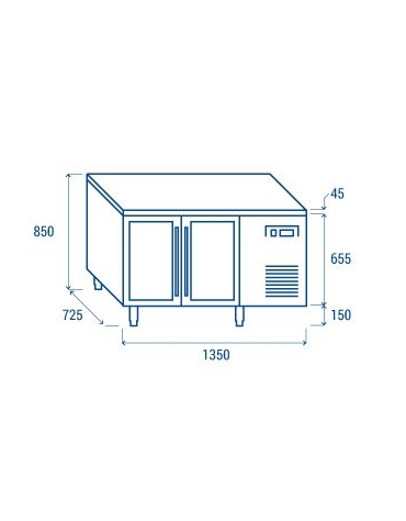 Tavolo refrigerato 2 porte a vetri, in acciaio inox AISi 304, refrigerazione ventilata - cm 136x70x86h