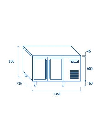 Tavolo refrigerato 2 porte a vetri, in acciaio inox AISi 304, refrigerazione ventilata - cm 136x70x86h