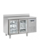 Tavolo refrigerato 2 porte a vetro con alzatina, in acciaio inox AISi 304 refrigerazione ventilata - cm 135x72,5x95h