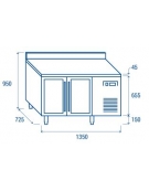 Tavolo refrigerato 2 porte a vetri con alzatina, in acciaio inox AISi 304, refrigerazione ventilata - cm 136x70x96h