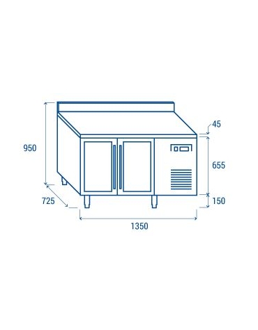 Tavolo refrigerato 2 porte a vetri con alzatina, in acciaio inox AISi 304, refrigerazione ventilata - cm 136x70x96h
