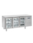 Tavolo refrigerato 3 porte a vetro in acciaio inox, refrigerazione ventilata +3° +10°C - Classe C - cm 180x72,5x85h